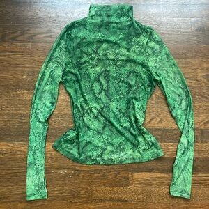 Black and green snakeskin print high neck mesh top